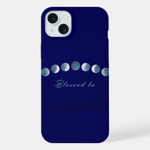 Elegant deep blue moon phases Blessed Be iPhone 15 Plus Case