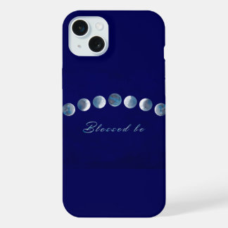 Elegant deep blue moon phases Blessed Be iPhone 15 Plus Case