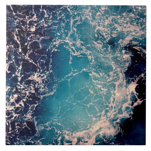 Elegant  Deep Blue Ocean Waves Background Tile (Front)