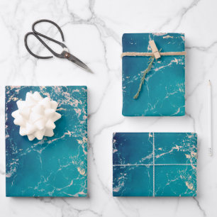 Elegant  Deep Blue Ocean Waves Background Wrapping Paper Sheet