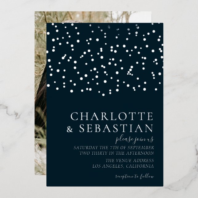 Elegant Deep Blue Photo Wedding Personalized (Front/Back)