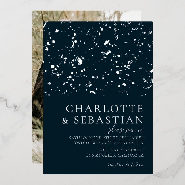 Elegant Deep Blue Photo Wedding Personalized (Front/Back)
