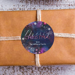 Elegant Deep Blue Pink Winter Wonderland Christmas Classic Round Sticker<br><div class="desc">Add a touch of magic to your holiday gifts with this customizable Christmas sticker! Set against a mesmerizing backdrop of deep blue and purple hues, the sticker is adorned with whimsical snowflakes and stars, creating a festive atmosphere. The words "Merry Christmas" are elegantly scripted in white and pink/purple gradient, radiating...</div>
