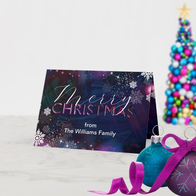 Elegant Deep Blue Pink Winter Wonderland Christmas Holiday Card (Creator Uploaded)