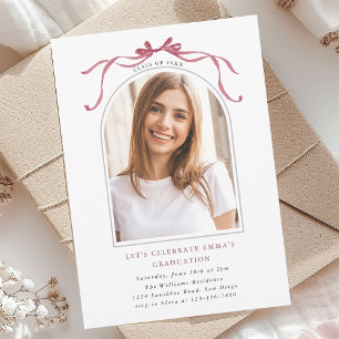 Elegant Deep Blush Bow Graduation Party Arch Photo Invitation
