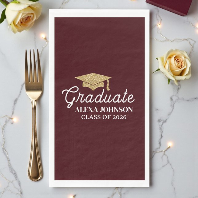 Elegant Deep Burgundy Class Of 2026 Graduation Napkin (Creator Uploaded)