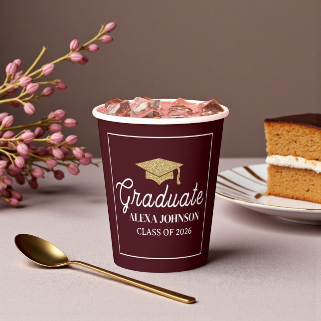 Elegant Deep Burgundy Class Of 2026 Graduation Paper Cups (Creator Uploaded)