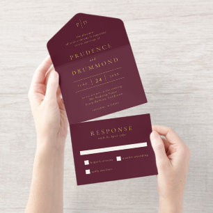 Elegant Deep Burgundy Classic Wedding All In One Invitation