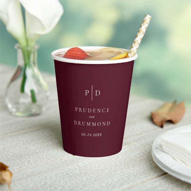 Elegant Deep Burgundy Classic Wedding Paper Cups (Insitu)