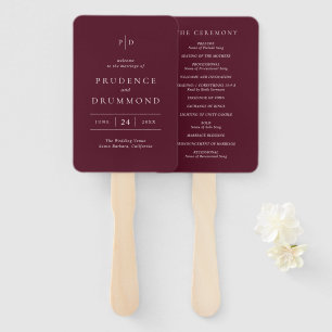 Elegant Deep Burgundy Classic Wedding Program Hand Fan