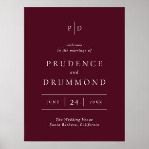 Elegant Deep Burgundy Classic Wedding Welcome Sign