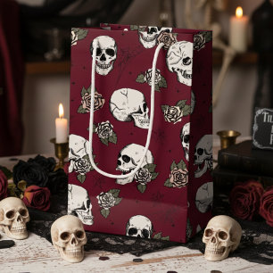 Elegant Deep Burgundy Halloween Skull Small Gift Bag