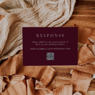 Elegant Deep Burgundy QR Code Classic Wedding RSVP Card