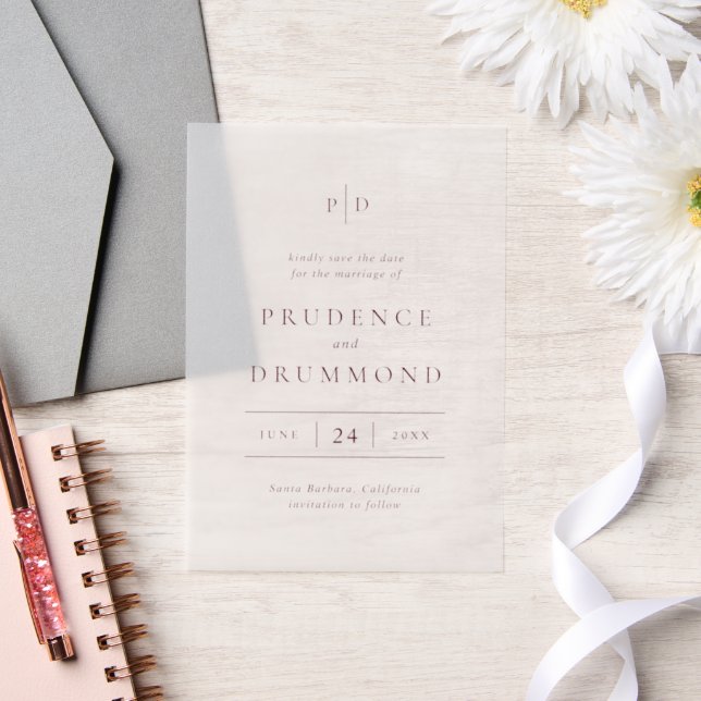 Elegant Deep Burgundy Wedding Save the Date Vellum Invitations (Wedding)