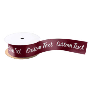 Elegant Deep Burgundy White Script Text Template Satin Ribbon