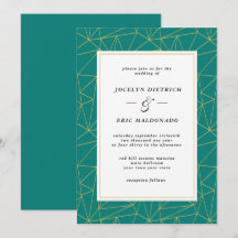 Elegant Deep Cyan Modern Casual Wedding Invitation