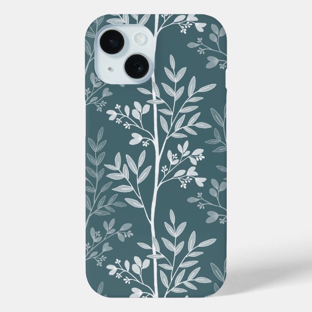 Elegant Deep Forest Teal Floral Silhouette Case-Mate iPhone Case (Back)