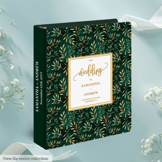 Elegant Deep Green Gold Eucalyptus Memory Album Binder (Elegant Deep Green Gold Eucalyptus Memory Album 3 ring binder)
