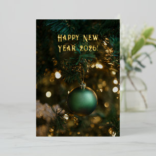 Elegant Deep Green & Gold Happy New Year 2026 Foil Holiday Card