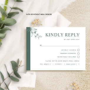 Elegant Deep Green Wedding With/without Meal RSV RSVP Card