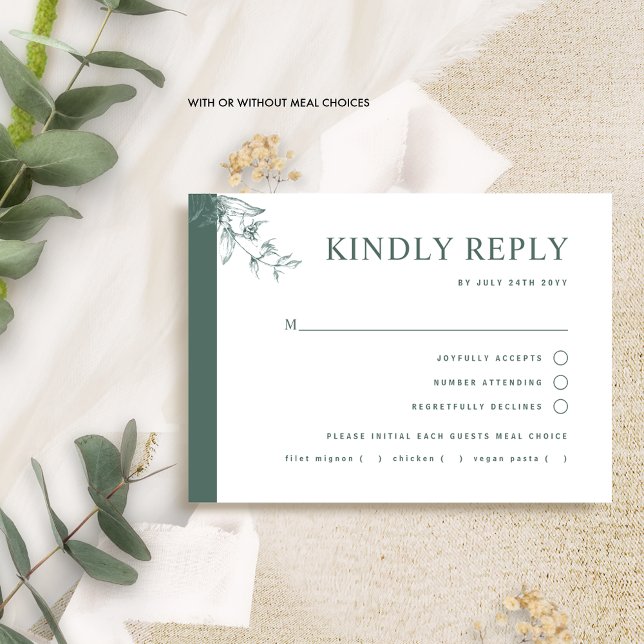 Elegant Deep Green Wedding With/without Meal RSV RSVP Card (Creator Uploaded)