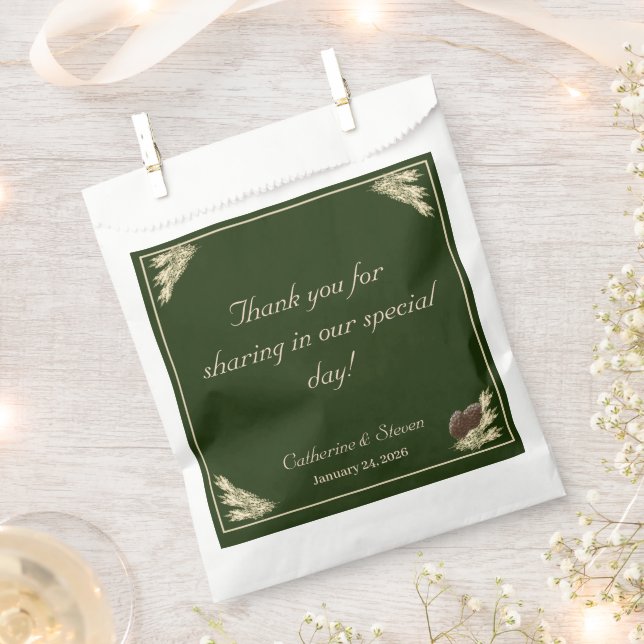 Elegant Deep Green Winter Wedding Favour Bag (Clipped)