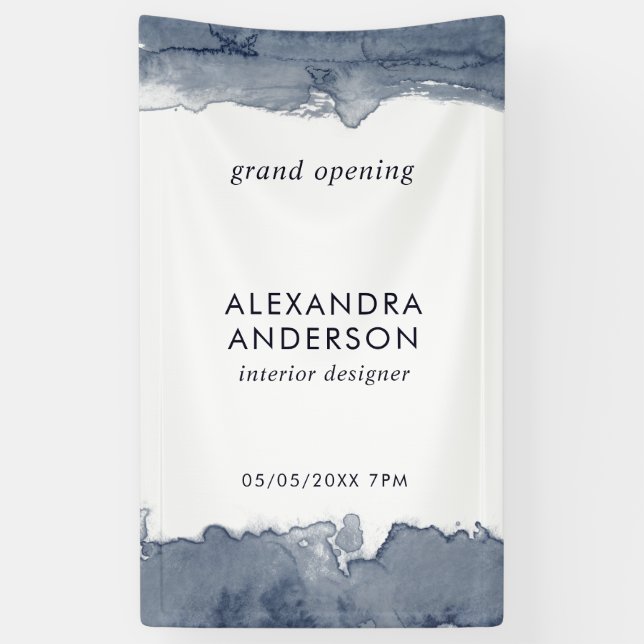 Elegant Deep Grey Watercolor Minimal Grand Opening Banner (Vertical)
