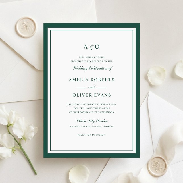 Elegant Deep Hunter Green Border Frame Wedding Invitation (Creator Uploaded)