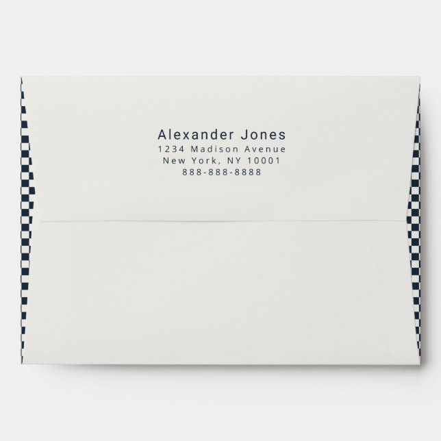 Elegant Deep Navy Check Pattern Business Envelope (Back (Top Flap))