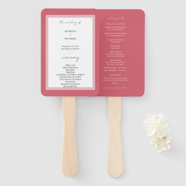 Elegant Deep Pink Minimalist Hand Fan (Front and Back)