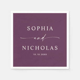 Elegant Deep Plum Purple Minimalist Script Wedding Napkin
