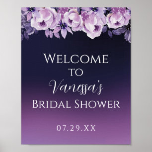 Elegant Deep Purple Floral Bridal Shower Welcome Poster