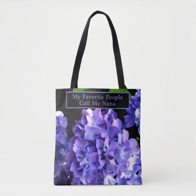 Elegant deep purple floral periwinkle hydrangeas tote bag (Front)
