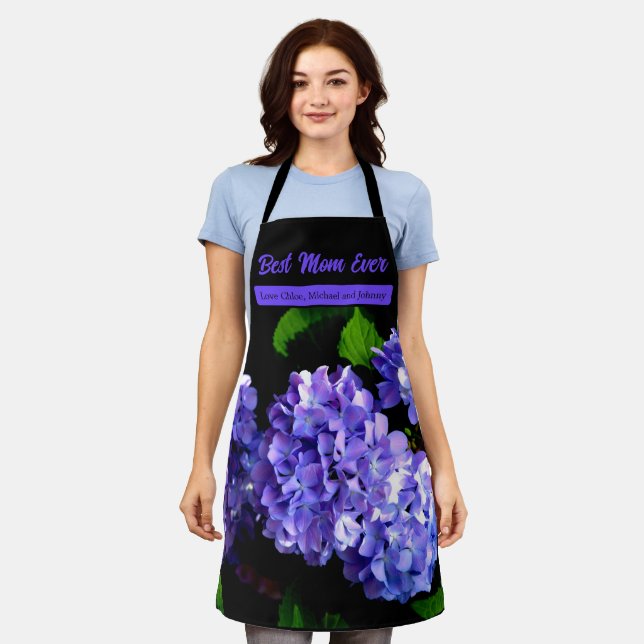 Elegant deep purple florals periwinkle hydrangeas apron (Worn)
