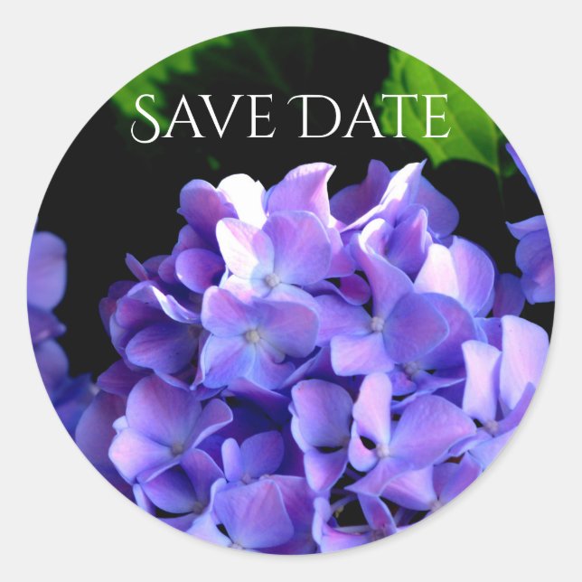 Elegant deep purple florals periwinkle hydrangeas classic round sticker (Front)