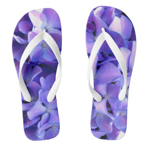 Elegant deep purple florals periwinkle hydrangeas flip flops
