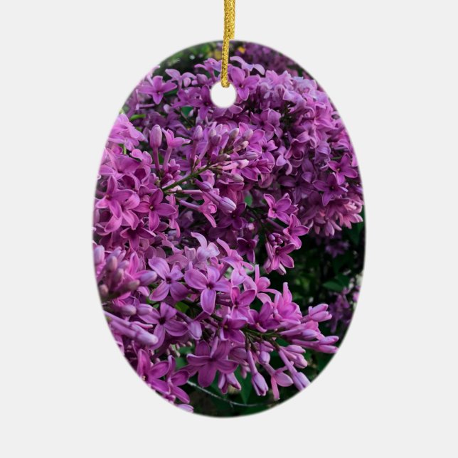 Elegant deep purple magenta florals flowers lilacs ceramic ornament (Front)