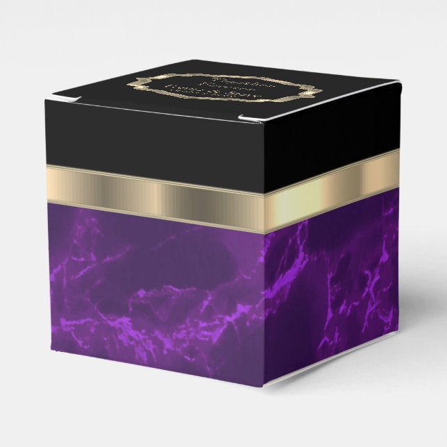 Elegant Deep Purple Marble and Gold Favour Box (Front Side)