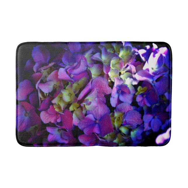 Elegant deep purple pink magenta floral hydrangeas bath mat (Front)