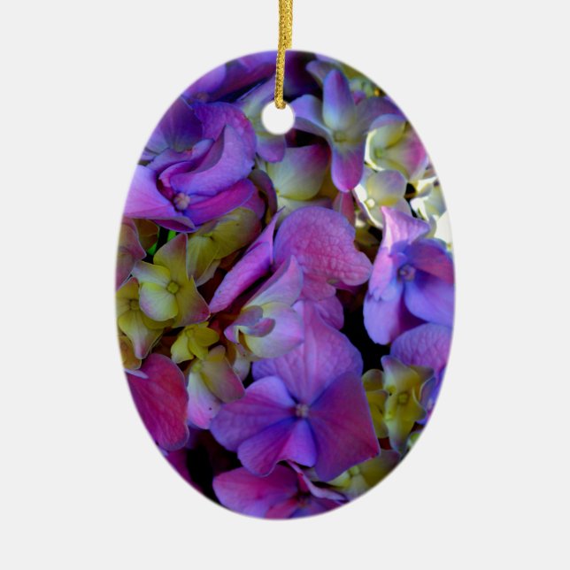Elegant deep purple pink magenta floral hydrangeas ceramic ornament (Front)