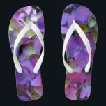 Elegant deep purple pink magenta floral hydrangeas flip flops<br><div class="desc">Very pretty purple hydrangeas with a touch of pinks and yellows. Perfect for spring, summer, or fall events. Beautiful purple hydrangeas for country, boho, garden, and floral theme occasions. To get started changing names and event details, click on "Personalize this template" and edit the wording in the template boxes. To...</div>