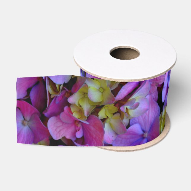 Elegant deep purple pink magenta floral hydrangeas grosgrain ribbon (Spool)