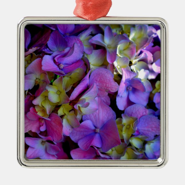Elegant deep purple pink magenta floral hydrangeas metal ornament (Front)