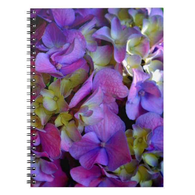 Elegant deep purple pink magenta floral hydrangeas notebook (Front)