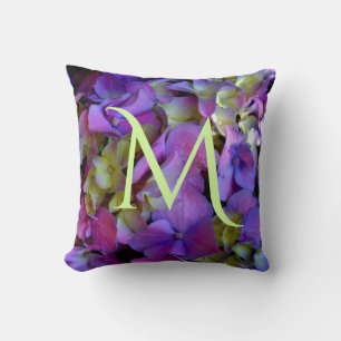 Elegant deep purple pink magenta floral hydrangeas throw pillow