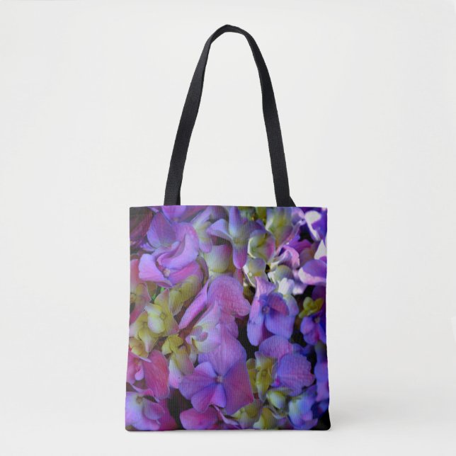 Elegant deep purple pink magenta floral hydrangeas tote bag (Front)