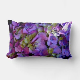 Elegant deep purple pink magenta hydrangeas floral lumbar pillow