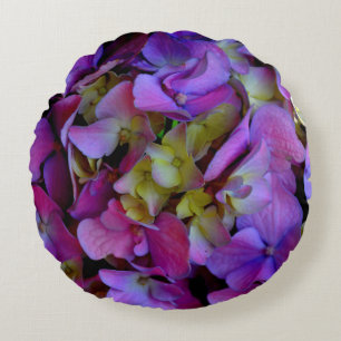 Elegant deep purple pink magenta hydrangeas floral round pillow