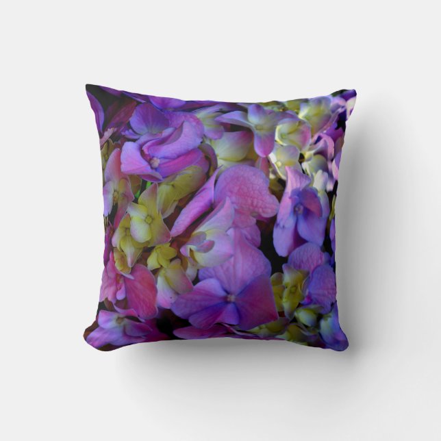 Elegant deep purple pink magenta hydrangeas floral throw pillow (Front)