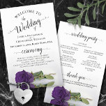 Elegant Deep Purple Rose Budget Wedding Program<br><div class="desc">These wedding programs are elegant and tasteful, while still being budget friendly. The design features a single long stemmed deep royal purple coloured rose lying on its side, reflecting in a pool of water with waves and ripples. The typography features lacy black script calligraphy, and there is room for details...</div>